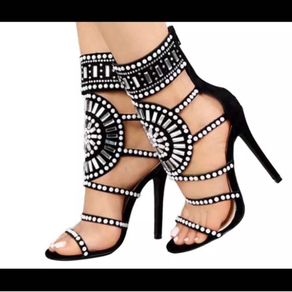 Shoe Republic LA Embellished Strappy Black heels